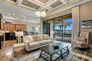 Example of a transitional living room design in Miami