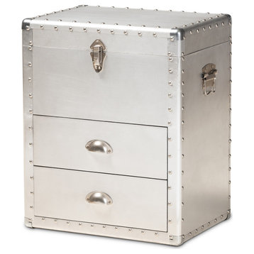Glannant French Industrial Silver Metal 2-Drawer Accent Storage Chest