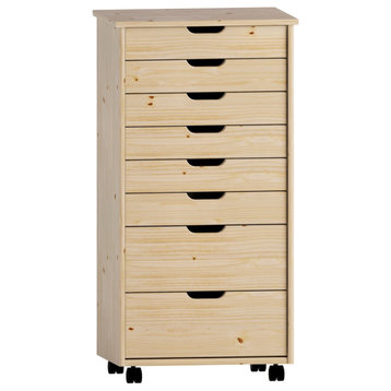 Riverbay Furniture 8-Drawer Transitional Wood Storage Cart w/ Casters in Natural
