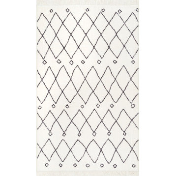nuLOOM Krystal Trellis Tassel Contemporary Area Rug, Off White, 5'x8'
