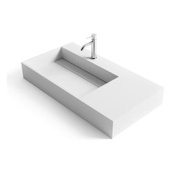 ADM Bathroom Design - ADM Rectangular Wall Mounted Sink, White, 35", Matte White, On-Left - Bathroom Sinks