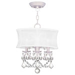 Livex Lighting - Newcastle Convertible Chain-Hang and Ceiling Mount, White - Add glamour to your home with this enchanting shaded chandelier. Scrolling arms adorned in a white finish are paired with glittering crystal drops that reflect light when illuminated. A white handmade silk shimmer shade completes this chic design.