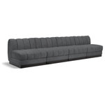 Meridian Furniture - Quinn Chenille Upholstered 4-Piece Modular Sofa, Grey - The Quinn Modular Sofa is a stunning piece crafted in a rich and luxurious grey chenille fabric. Its awe-inspiring design and exceptional quality make it a perfect addition to any space, whether it's a living room, bedroom, or office. The sofa's plush cushioning and sturdy frame provide both comfort and durability, ensuring that it will be a favorite for years to come. Whether you're looking for a statement piece or simply a comfortable seating option, the Quinn sofa is an excellent choice.