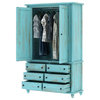 Victorian Turquoise Mango Wood Clothing Armoire Wardrobe With Drawers