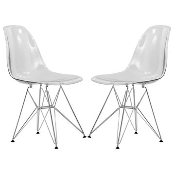 Cresco Acryclic Dining Side Chairs with Eiffel Legs Set of 2, Clear