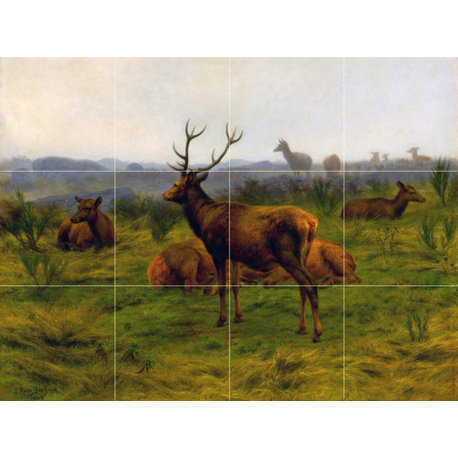 Tile Mural Landscape deer grass greens Wall Backsplash Four Inch Marble