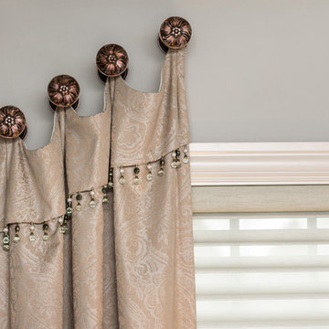 Knob style window curtains with adjustable top.