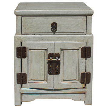 Chinese Distressed Light Gray Metal Hardware End Table Nightstand Hcs3917