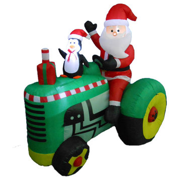Santa Claus on Tractor With Penguin, 5.3'