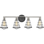 Progress Lighting - Gauge 4-Light Bath - Inspired by industrial elements, Gauge features an open cage design that's both functional and aesthetically appealing. Multi-pendant is supplied with hoop frame to provide an element of customization. Frame is comprised of Graphite with Brushed Nickel accents.