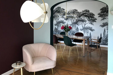 Mid-century modern living room photo in Other