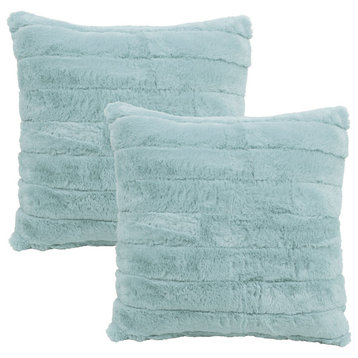 Rabbit Faux Fur Throw Blanket With 2 Pillows, Pastel Turquoise