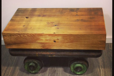 Timber Topped Industrial Coal Cart Table
