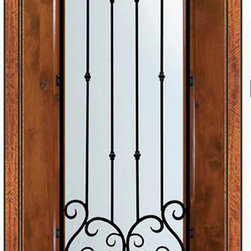 Prehung Single Door 96 Wood Alder Valencia 3/4 Lite Wrought Iron - Front Doors