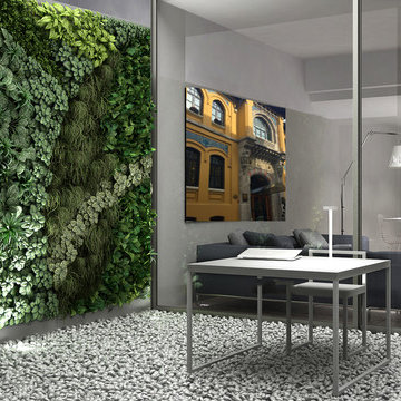 Ultra Modern Living Room with Living Green Wall- Los Angeles