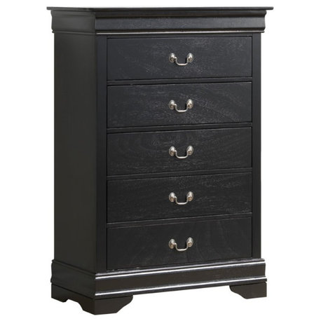 Glory Furniture Louis Phillipe 5 Drawer Chest in Black