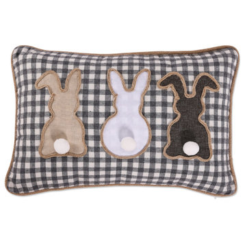 Indoor Easter Gingham Check Triple Bunny Natural Rectangular Throw Pillow