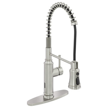 Single-Handle Spring Pull Down Sprayer Kitchen Faucet with Infrared Induction, Brushed Nickel