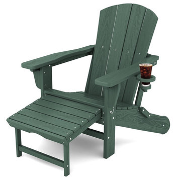 Unique Adirondack Chair, Folding Design With Adjustable Back & Cup Holder, Green