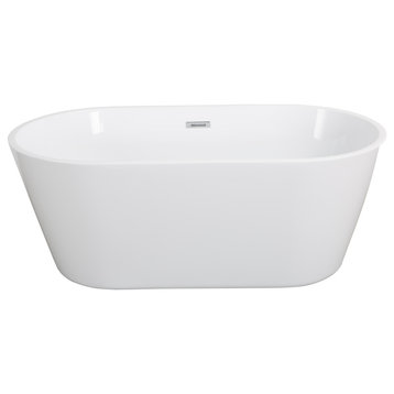 Freestanding Acrylic Soaking Bathtub 59" White/Polished Chrome