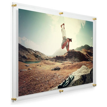 28"x40" Double Panel Acrylic Wall Frame For 24"x36" Art, Gold Hardware