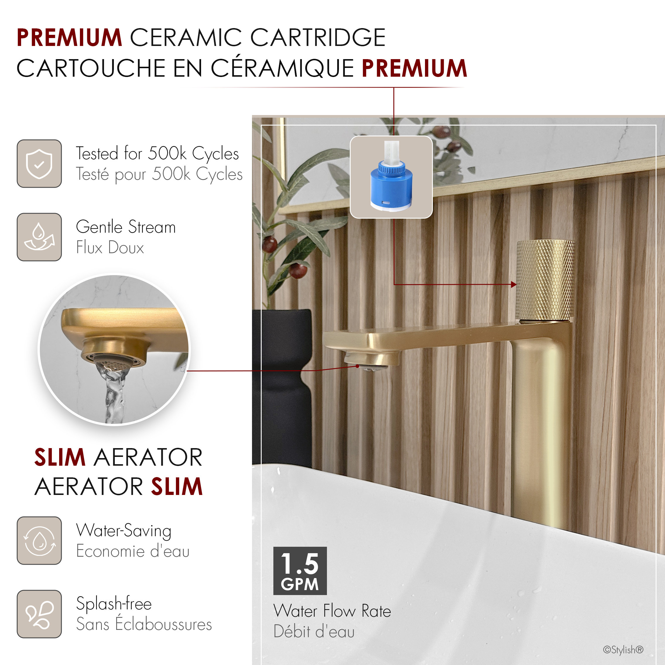 STYLISH Nessa Single Handle 12 1/2" Brushed Gold Vessel Bathroom Faucet