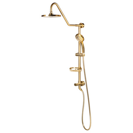 Kauai Brass Rain Shower System With Handheld, 1.8 GPM, Brushed Gold