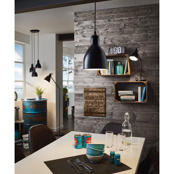 Priddy 1-Light Desk Lamp, Black Finish, Black Exterior White Interior Shade