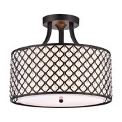 3-Light Antique Black Beaded Drum Semi Flush Mount Chandelier