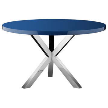 Pangea Home Remi Gloss Lacquer & High Polished Steel Metal Dining Table in Navy