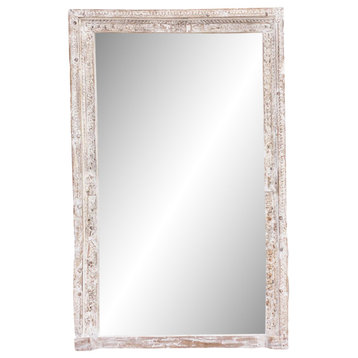 Antique White Carved Vanity Mirror