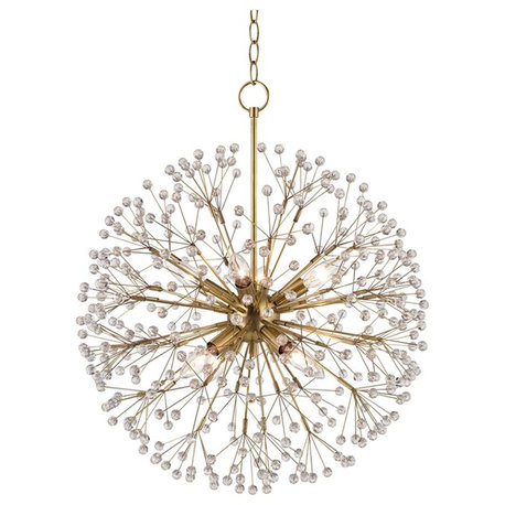 Dunkirk, 8 Light Chandelier, Aged Brass Finish, Crystals