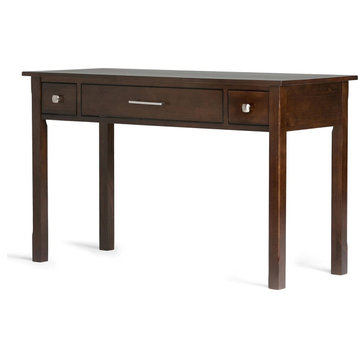 Contemporary Desk, Central Drawer With Flip Down Front, Dark Tobacco Brown