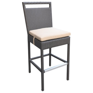 Tropez Outdoor Patio Wicker Bar Stool With Water Resistant Beige Fabric Cushions