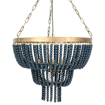 Iron Pendant Light With Blue Wood Beads