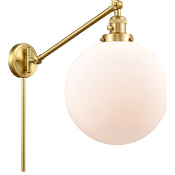 XX-Large Beacon 1 Light Swing Arm or Wall Lamp, Satin Gold, Matte White Glass