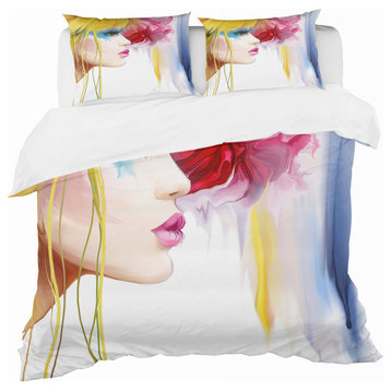 Girl With Colorful Hair Portrait Duvet Cover Set, Twin