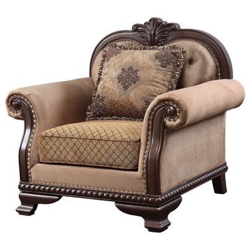 Chateau De Ville Chair With Pillow, Fabric and Espresso