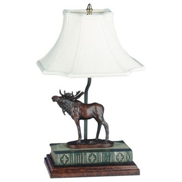 Sculpture Table Lamp MOUNTAIN Lodge Standing Moose on Book 1-Light