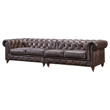 Crafters and Weavers Craftsman Mission 118" Leather Sofa in Brown