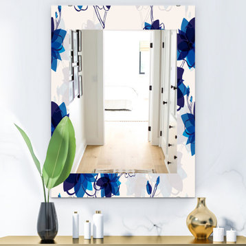 Designart Abstract Blue Flowers Traditional Frameless Wall Mirror, 24x32