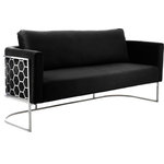 Meridian Furniture - Casa Velvet Upholstered Sofa, Black, Chrome Finish - Bring modernity to the forefront with the addition of this Casa velvet chair. Destined to become the most-talked-about addition to your room, this eye-grabbing sofa is an attention-getter from all angles. Its soft black velvet upholstery is touchably soft and feels great against the skin, and its chrome iron metal frame featuring a honeycomb pattern lends the chair an up-to-the-minute feel. Pair it with other items in the Casa collection for a streamlined look.