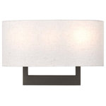 Livex Lighting - Livex Lighting Hayworth Bronze Light ADA Wall Sconce - Raise the style bar with a designer wall sconce in a handsome and versatile contemporary manner. This three light wall sconce comes in a bronze finish with a rectangular oatmeal fabric hardback shade.