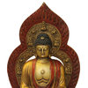 Golden Paint Relief Motif Dressing Metal Sitting Amitabha Buddha Statue