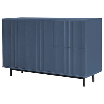 TATEUS Wave Pattern Storage Cabinet with 2 Doors and 2 Drawers, Navy Blue