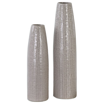 Uttermost Sara 22.5" Textured Ceramic Vases in Pale Taupe (Set of 2)
