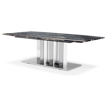 Tulare Black and White Marble Coffee Table with Polished Stainless Steel Base