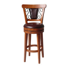 Fashion Bed Group - Trenton Swivel Wood Stool With Upholstered Seat, Brown and Nutmeg, 26" - Bar Stools and Counter Stools
