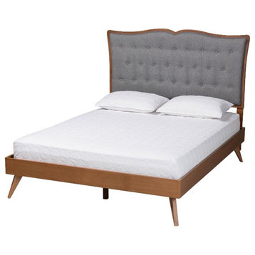 Baxton Studio Hawthorn Gray Fabric and Brown Wood Queen Size Platform Bed