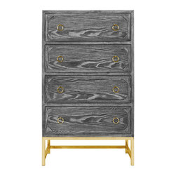 Worlds Away Bentley Upright 4 Drawer Dresser, Black Oak & Brass - Kitchen Cabinetry